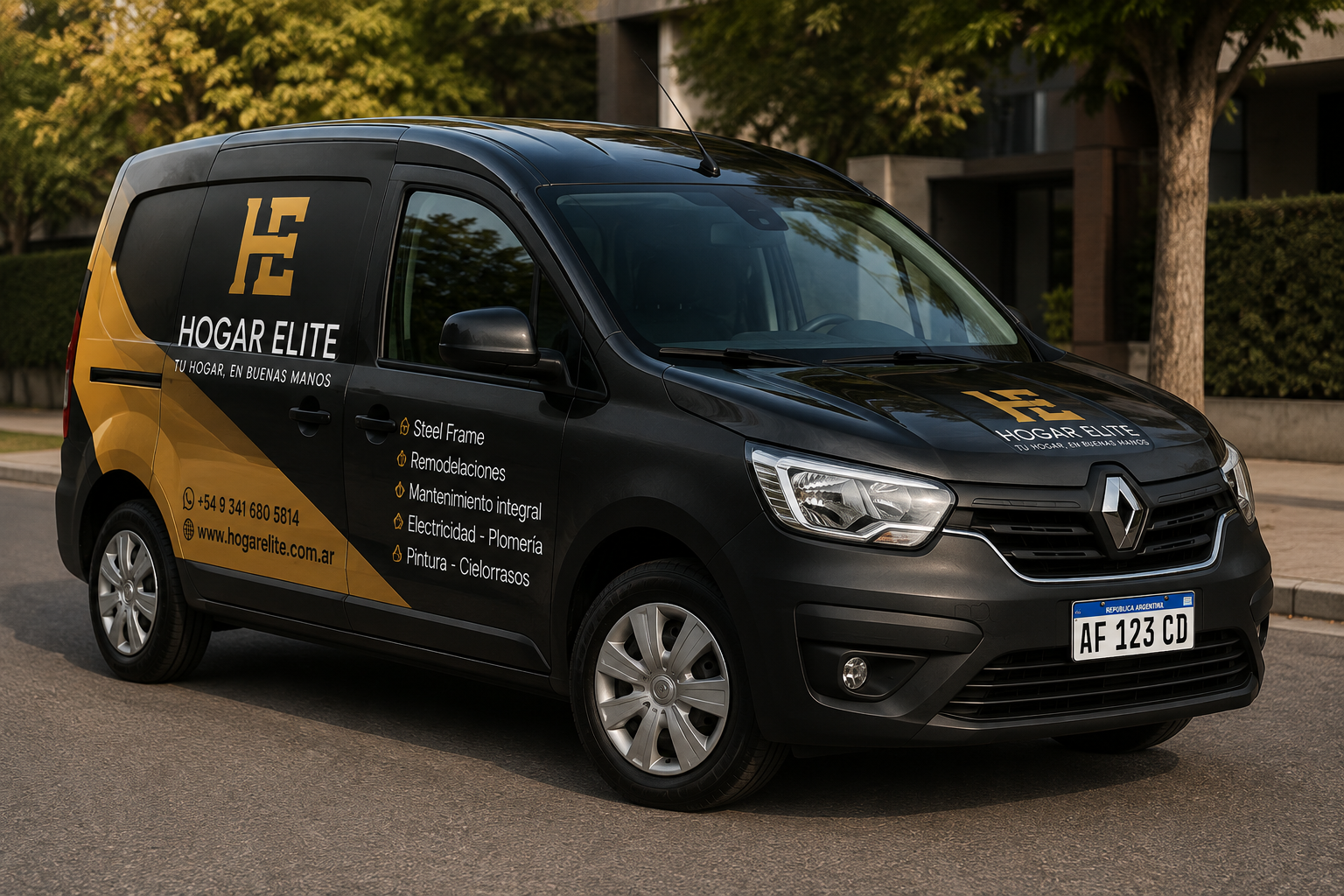 Renault Kangoo de Hogar Elite con ploteo corporativo y patente argentina